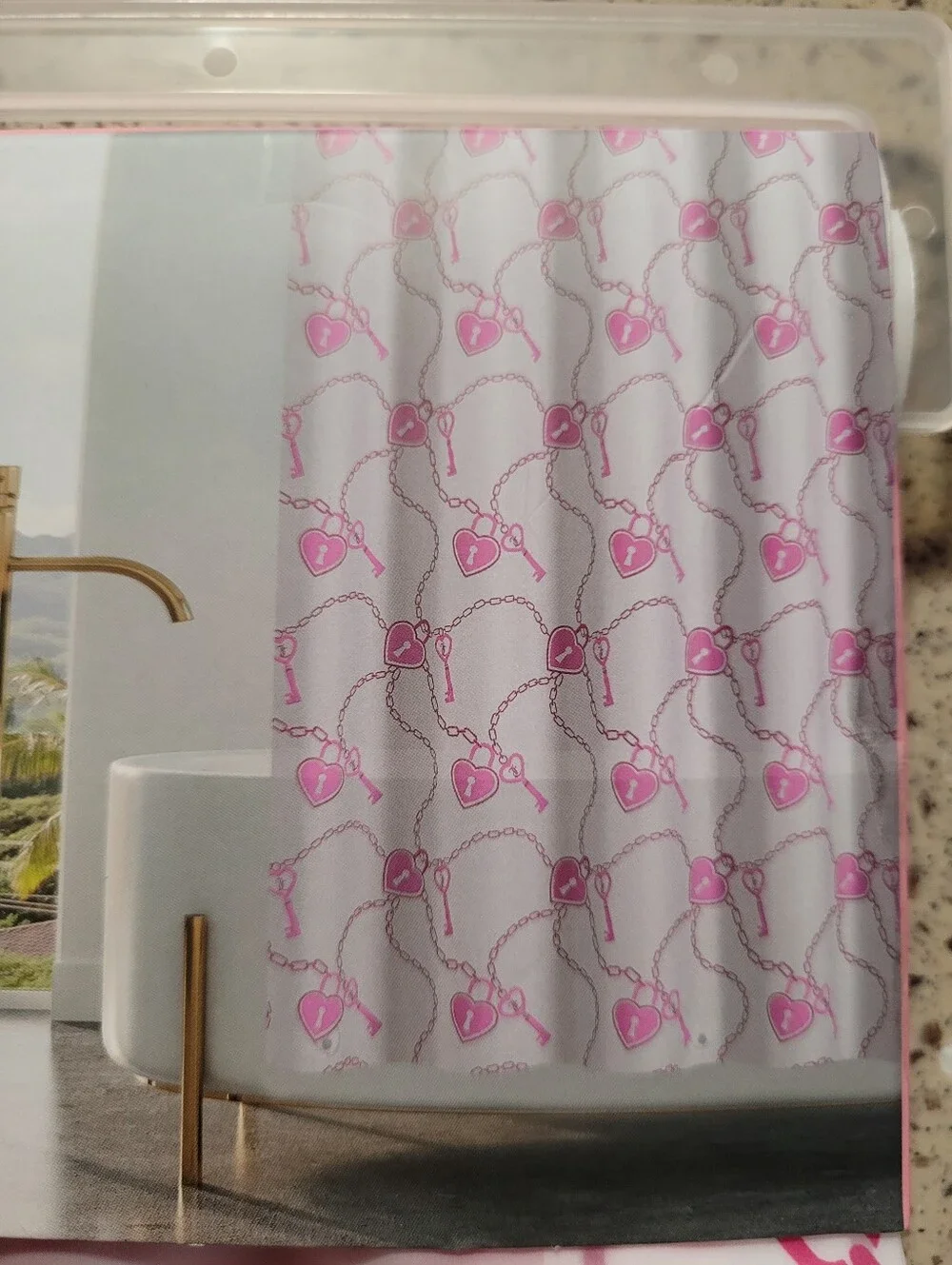 Juicy Couture PEVA Shower Curtain Locks Chains Hearts Keys Pink 70 x 72 Y2K
